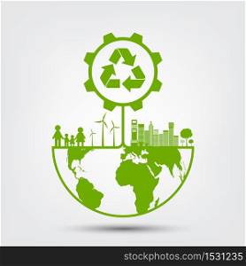 Ecology and Environmental Concept,Earth Symbol With Green Leaves Around Cities Help The World With Eco-Friendly Ideas