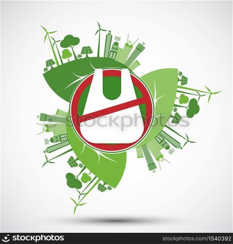 Ecology and Environmental Save World Concept,No plastic bags.Vector illustration