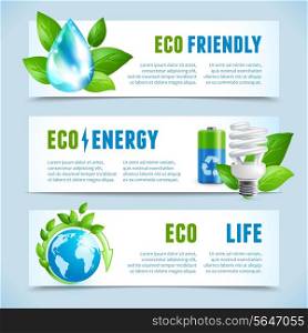 Ecology and green energy eco friendly life concept horizontal banners isolated vector illustration