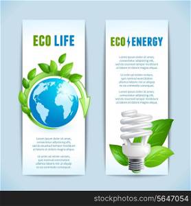 Ecology and green energy eco life concept vertical banners isolated vector illustration