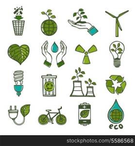 Ecology and waste colored icons set of global environment energy and recycling isolated vector illustration