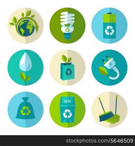 Ecology and waste flat icons set of trash recycling conservation isolated vector illustration.