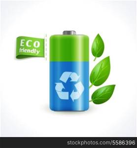 Ecology and waste global eco friendly battery with recycling symbol isolated on white background vector illustration