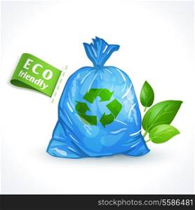 Ecology and waste global eco friendly plastic bag with recycling symbol isolated on white background vector illustration