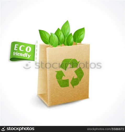 Ecology and waste global environment recycling symbol paper bag isolated on white background vector illustration
