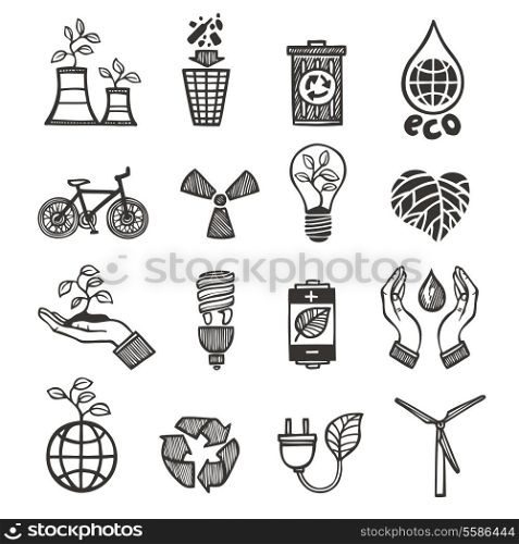 Ecology and waste icons set of plants garbage recycling isolated vector illustration