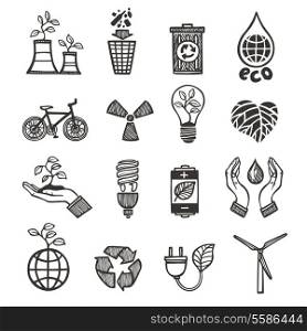 Ecology and waste icons set of plants garbage recycling isolated vector illustration