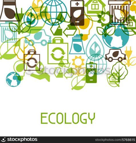 Ecology background with environment, green energy and pollution icons.