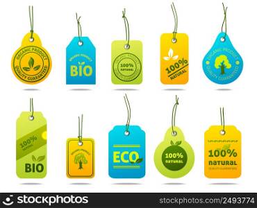 Ecology bio fuel natural organic products cardboard labels set with isolated vector illustration. Ecology Cardboard Labels