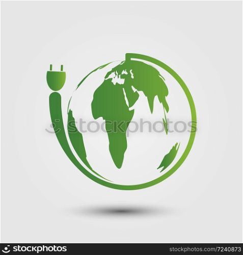 ecology concept,green eco power plug with green earth.vector illustrator