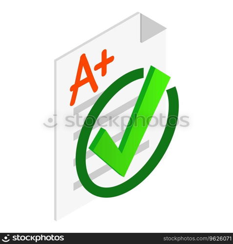 Ecology concept icon isometric vector. White sheet of paper and green check mark. Environment, eco concept. Ecology concept icon isometric vector. White sheet of paper and green check mark