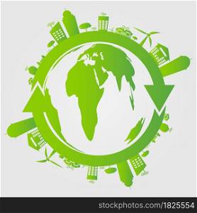 Ecology concept. save world.GGreen Cities Helps the World With Eco-Friendly Concepts.vector illustration