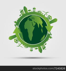 Ecology concept. save world.GGreen Cities Helps the World With Eco-Friendly Concepts,Vector illustration