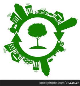 Ecology concept. save world.GGreen Cities Helps the World With Eco-Friendly Concepts,Vector illustration