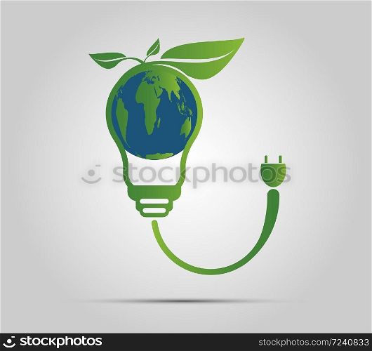 Ecology concept,the world is in the energy saving light bulb green.