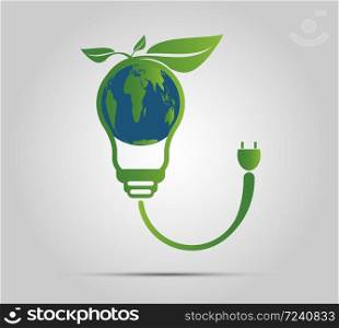 Ecology concept,the world is in the energy saving light bulb green.