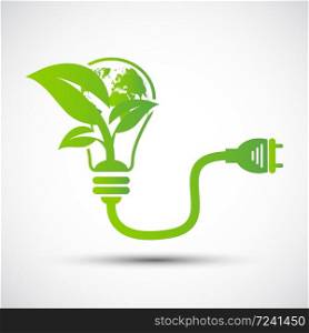 Ecology concept,the world is in the energy saving light bulb green,vector illustration