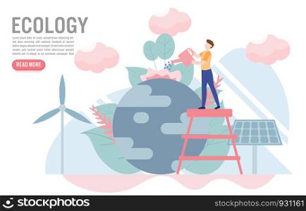 Ecology concept with character.Creative flat design for web banner