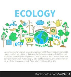 Ecology concept with doodle green world concervation doodle decorative icons set vector illustration. Doodles Ecology Set
