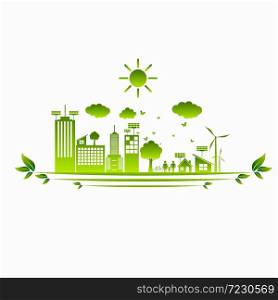 Ecology concept with green city on earth.