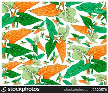 Ecology Concepts, Illustration Background of Elephant Ear, Philodendron or Colocasia Plants for Garden Decoration.