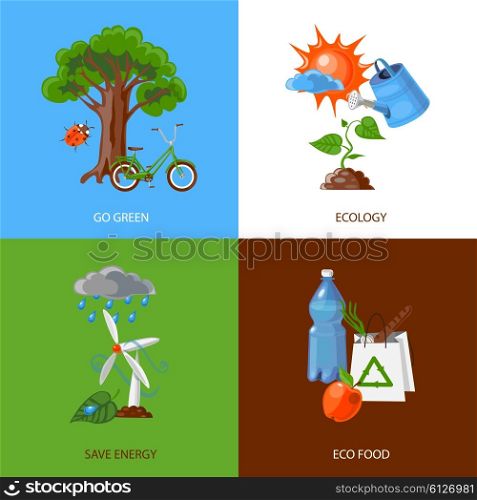 Ecology design concept. Ecology design concept set with eco food and energy flat icons isolated vector illustration