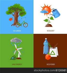 Ecology design concept. Ecology design concept set with eco food and energy flat icons isolated vector illustration