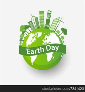 Ecology earth day concept and environment With Eco-Friendly Ideas,Vector Illustration