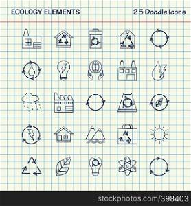 Ecology Elements 25 Doodle Icons. Hand Drawn Business Icon set