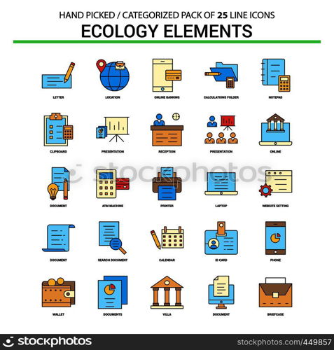 Ecology Elements Flat Line Icon Set - Business Concept Icons Design