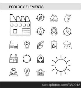 Ecology Elements hand drawn Icon set style, isolated on white background. - Vector