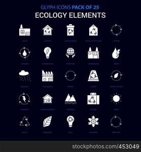 Ecology Elements White icon over Blue background. 25 Icon Pack