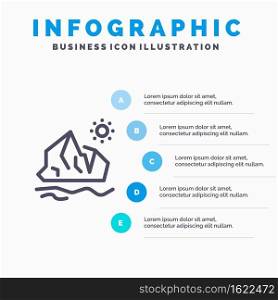 Ecology, Environment, Ice, Iceberg, Melting Line icon with 5 steps presentation infographics Background