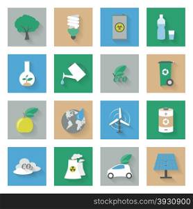 Ecology flat icons set vector graphic illustration design