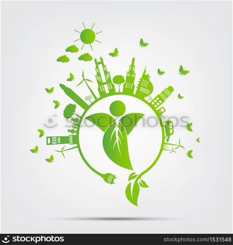 Ecology.Green cities help No plastic bags eco-friendly concept ideas.vector illustration