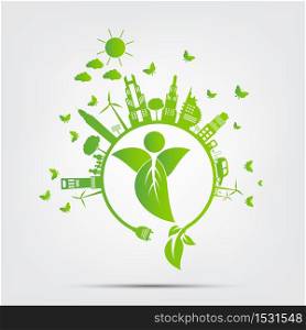 Ecology.Green cities help No plastic bags eco-friendly concept ideas.vector illustration