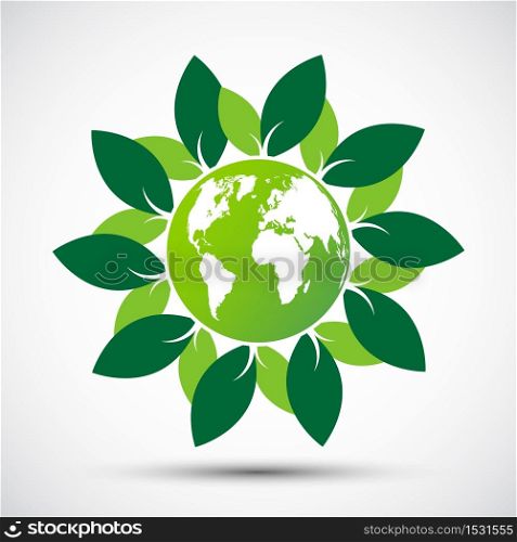 Ecology.Green cities help the world with eco-friendly concept idea.with globe and tree background,Vector Illustration