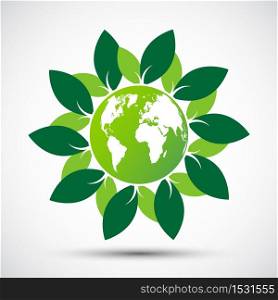 Ecology.Green cities help the world with eco-friendly concept idea.with globe and tree background,Vector Illustration