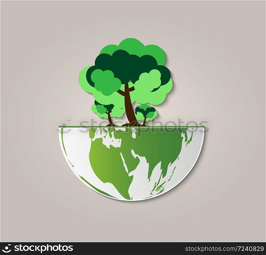 Ecology.Green cities help the world with eco-friendly concept idea.with globe and tree background.