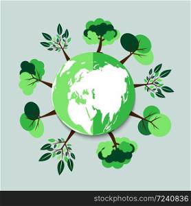 Ecology.Green cities help the world with eco-friendly concept idea.with globe and tree background.
