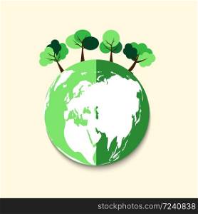 Ecology.Green cities help the world with eco-friendly concept idea.with globe and tree background.vector illustration