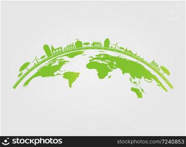 Ecology.Green cities help the world with eco-friendly concept ideas on earth.vector illustration
