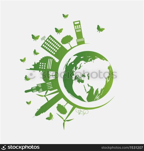 Ecology.Green cities help the world with eco-friendly concept ideas,Vector illustration
