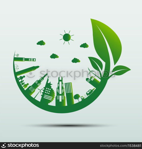 Ecology.Green cities help the world with eco-friendly concept ideas,Vector illustration