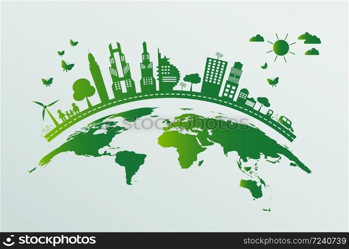 Ecology.Green cities help the world with eco-friendly concept ideas,Vector llustration