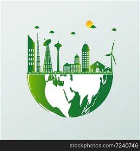 Ecology.Green cities help the world with eco-friendly concept ideas,Vector llustration