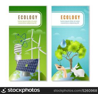 Ecology Green Energy 2 Vertical Banners . Clean sustainable and renewable green energy sources and environment protection 2 vertical ecological banners isolated vector illustration