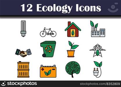 Ecology Icon Set. Editable Bold Outline With Color Fill Design. Vector Illustration.