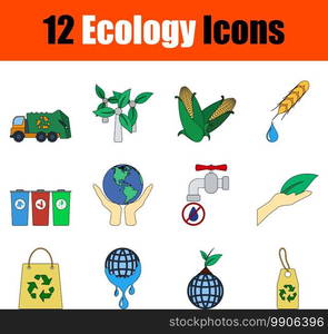 Ecology Icon Set. Flat Color Outline Design With Editable Stroke. Vector Illustration.