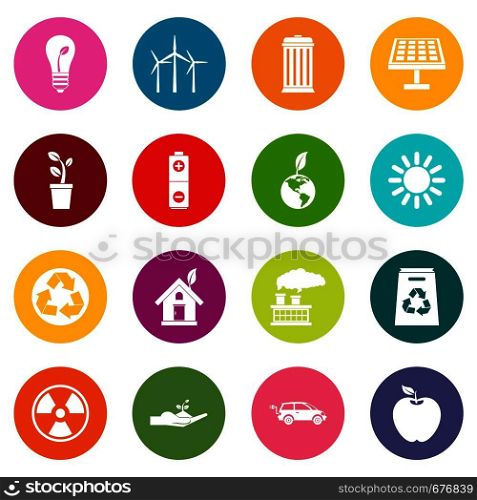 Ecology icons many colors set isolated on white for digital marketing. Ecology icons many colors set